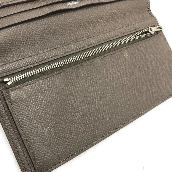 Auth HERMES HHardware Bearn Souffle Two fold Long Wallet Epsom Gray Based - Picture 8 of 15